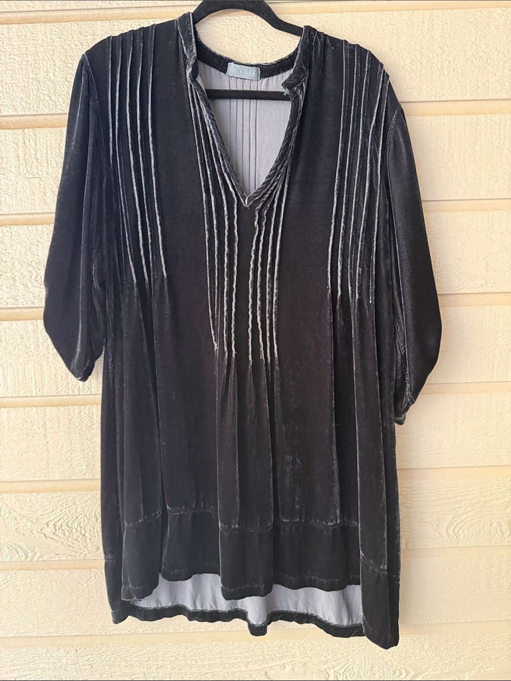 CP Shades Black Velvet Pleated V-Neck Tunic